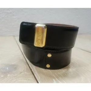 Vintage Moschino 28K Gold Redwall Italy Black Leather Belt Women\'s 28\